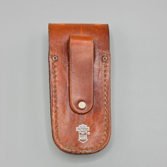 Harley-Davidson Brown and Orange Leather Bag with Cross-Stitch Design - Picture 7 of 17